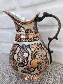 Handmade Copper Carafe, Vintage Style Turkish Pitcher, Etched Antique Pitcher, Copper Pitcher, Copper Kitchen Décor, Mothers Day Gift