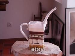 Handmade Stoneware Carafe with Handpainted Ethnic Design and Long Spout Unique Ceramic Pitcher Clay Decanter Artistic Gift Bottle