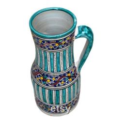 Handmade and hand-painted Moroccan pottery pitcher, Fes ceramic pitcher, handmade ceramic pitcher
