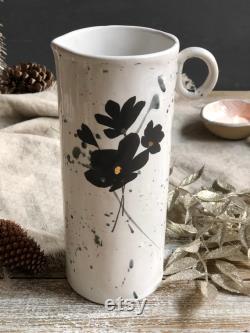 Handmade ceramic modern flower carafe. Black and white flower pourer. (Ready to ship)