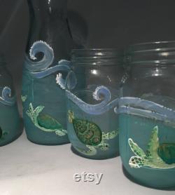 Hawaiian Green Sea Turtle HONU carafe mason jar set