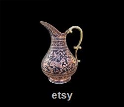 Heavy Embroidered Animal Head Jug Tinned Inside Exterior Red Tumbled Copper Handmade Carafe