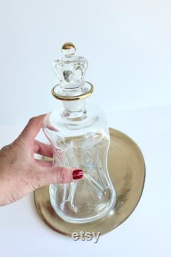 Holmegaard Kluk Kluk decanter with Royal crown stopper, Holmegaard Decanter designed by Jacob Bang, Gold and clear glass Kluk Kluk decanter