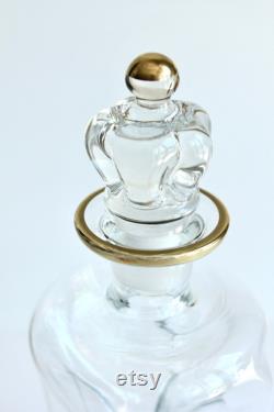 Holmegaard Kluk Kluk decanter with Royal crown stopper, Holmegaard Decanter designed by Jacob Bang, Gold and clear glass Kluk Kluk decanter