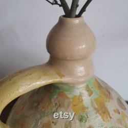 Huge Terracotta Vintage clay handmade pottery jug water wine circa 1930s Hungarian, Pot, Flask, wine pitcher Vase Decor unique gift