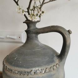 Huge Terracotta Vintage earthenware clay handmade pottery jug bottle water wine oil circa 1930s Hungarian, Pot, Flask, wine pitcher Vase
