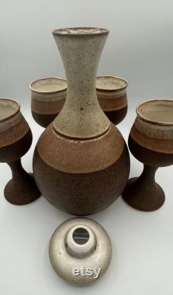 Iden Pottery carafe and 6 goblets made in Sussex 542