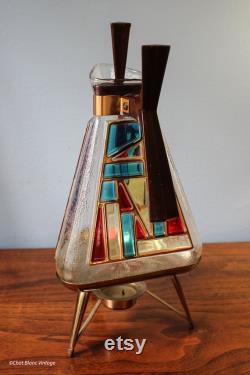 Inland Glass Stained Glass Coffee Carafe, Circa 1950s-60s, Inland Glass Modernist Stained Glass Coffee Carafe and Warmer