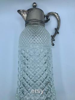 Italian Cut Glass Wine Claret Carafe with Silver plated Spout and Handle