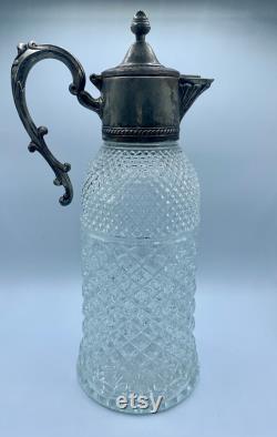 Italian Cut Glass Wine Claret Carafe with Silver plated Spout and Handle