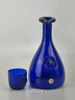Kastrup Holmegaard Cobalt Blue Glass Viking Carafe With Tumbler By Ole Winther