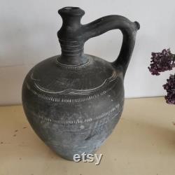 Large Terracotta Vintage earthenware clay handmade pottery jug bottle water wine circa 1930s Hungarian, Pot, Flask, wine pitcher Vase Decor
