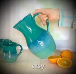 Large ceramic pitcher, Turquoise pitcher, handmade carafe, wine pitcher, pottery jug with handle, ceramic vase, summer water pitcher, gift