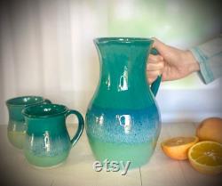 Large ceramic pitcher, Turquoise pitcher, handmade carafe, wine pitcher, pottery jug with handle, ceramic vase, summer water pitcher, gift