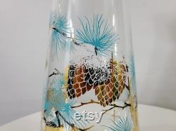 Libbey and David Douglas Carafe with Measuring Cup Lid Gold and Turquoise Pine Cone Pattern