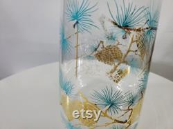 Libbey and David Douglas Carafe with Measuring Cup Lid Gold and Turquoise Pine Cone Pattern