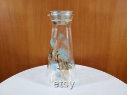 Libbey and David Douglas Carafe with Measuring Cup Lid Gold and Turquoise Pine Cone Pattern