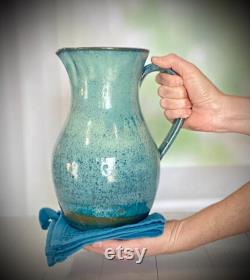 Light blue Pitcher, Ceramic Pitcher, Large carafe, rustic wine jug, tea pitcher, pottery pitcher, stoneware pitcher, water pitcher, mom gift