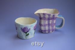 Lilac cup and carafe set Handmade Ceramic
