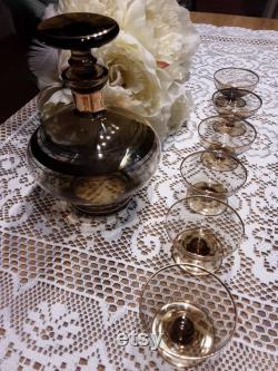 Liqueur service, liqueur carafe, vintage glass, smoked glass