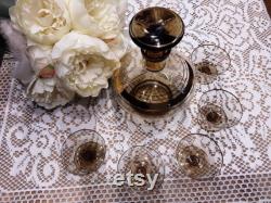 Liqueur service, liqueur carafe, vintage glass, smoked glass