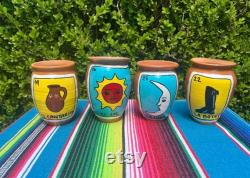 Loteria Handpainted Cantaritos Single Cantaritos Variety of Designs Jarrito de Barro Individual Pieces Clay Cups Center Pieces