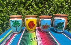 Loteria Handpainted Cantaritos Single Cantaritos Variety of Designs Jarrito de Barro Individual Pieces Clay Cups Center Pieces