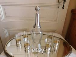 Louis Coignet service with carafe liqueur and six glasses crystal mount solid silver and vermeil 1893 1928 French service