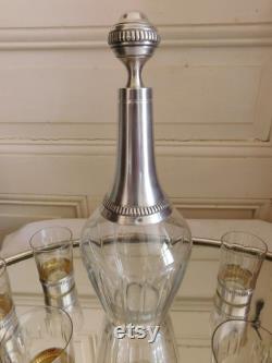 Louis Coignet service with carafe liqueur and six glasses crystal mount solid silver and vermeil 1893 1928 French service