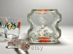 Lovely Vintage Johansfors Glassworks Sweden Carafe with 3 Glasses, Old Swedish Johansfors Burning Hearts Glass Decanter and Three Glasses