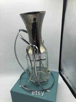 MCM Dorothy Thorpe Style Glass W Silver Fade Carafe Decanter Server In Caddy