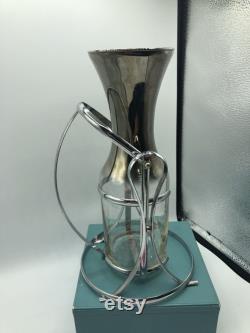 MCM Dorothy Thorpe Style Glass W Silver Fade Carafe Decanter Server In Caddy