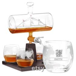 MURRANO Decanter Set with Whiskey Glasses Personalised Whiskey Glasses 1000 ml Whiskey decanter, 300 ml Whiskey glasses Flowers