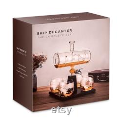 MURRANO Decanter Set with Whiskey Glasses Personalised Whiskey Glasses 1000 ml Whiskey decanter, 300 ml Whiskey glasses Flowers