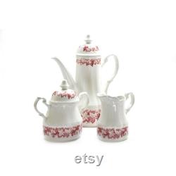 Meakin J and G Sterling Colonial English Ironstone Red Coffee Pot Sugar Creamer Set