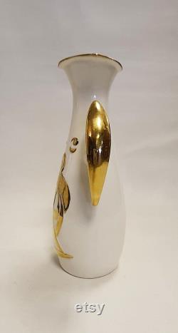 Mid Century (1960) Enameled Ceramic Carafe with Gold Paint Featuring Adult and Child with Kite (Dated and Signed)