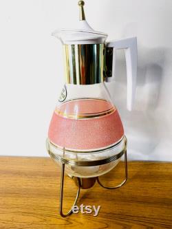 Mid Century Gailstyn Coffee Carafe, Hand Decorated Coffee Carafe With Stand, Vintage Pink Coffee Carafe, Atomic Gold and Pink Coffee Carafe