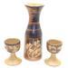 Mid Century Modern 1970 Pacific Stoneware Wine Water Carafe And Goblets Drip Pottery Earthenware Vase Cups Glasses Brown Gold Glazed Ceramics