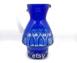 Mid-Century Modern COBALT ROYAL BLUE Wine Decanter Water Juice Pitcher Cut-to-Clear 24 Lead Crystal East Germany 1960s Retro Vintage Large