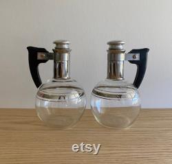 Mid-century individual coffee carafe with silver detail made by Inland Glass Co. sold individually