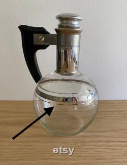 Mid-century individual coffee carafe with silver detail made by Inland Glass Co. sold individually