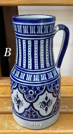 Moroccan pitcher in Fes blue made the old-fashioned way. Hand-painted and handmade. Moroccan pitcher handmade hand painted ,blue