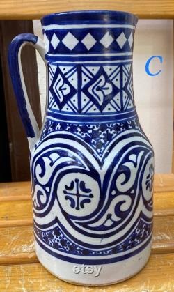 Moroccan pitcher in Fes blue made the old-fashioned way. Hand-painted and handmade. Moroccan pitcher handmade hand painted ,blue