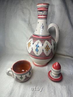 Moroccan traditional handmade Berber clay carafe with 1 matching Mug