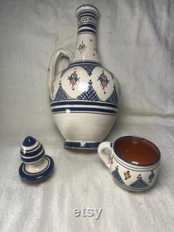 Moroccan traditional handmade Berber clay carafe with 1 matching Mug