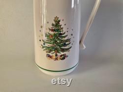 NIKKO Thermal Carafe HAPPY HOLIDAYS Christmas Tree 1 Quart Vintage Plastic Thermos