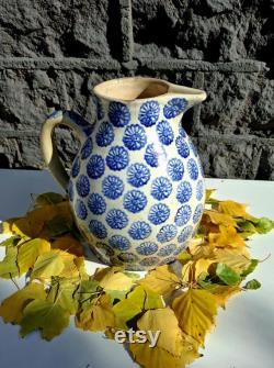 Old Bunzlau water carafe antique pitcher blue jug