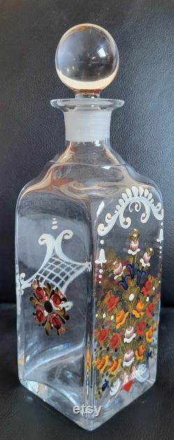 Old carafe bottle glass bottle apothecary bottle flacon hand-painted stopper