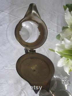 Old juice or water carafe, embellishments, France, glass, metal, vintage