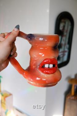 Orange Crush Lip Carafe Ceramics Pottery Gift Ideas Home Decor Accent Pieces